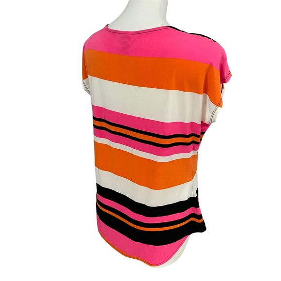 Worthington Top Womens Large Shirt Stripe Orange Pink Work Office Career Coastal - Picture 9 of 14